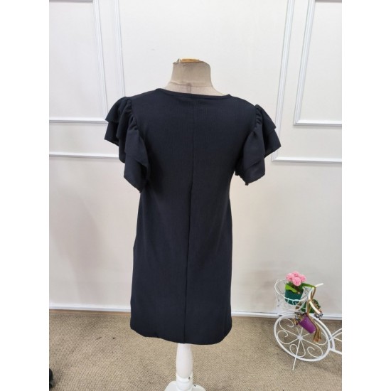 Kadın Kısa Kollu Bisiklet Yaka Fırfırlı Kısa Bürümcük Elbise , 32166