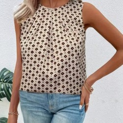 Kadın Askılı Yuvarlak Yakalı Desenli Süprem Bluz, 32177