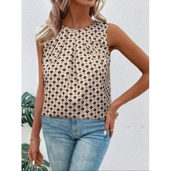 Kadın Askılı Yuvarlak Yakalı Desenli Süprem Bluz, 32177