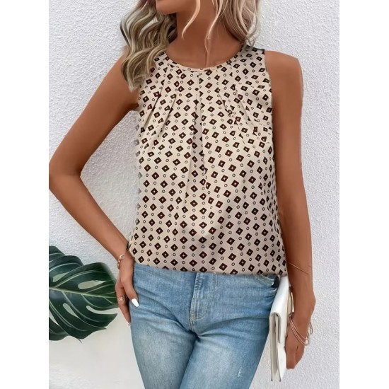 Kadın Askılı Yuvarlak Yakalı Desenli Süprem Bluz, 32177