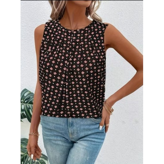 Kadın Askılı Yuvarlak Yakalı Desenli Süprem Bluz, 32175