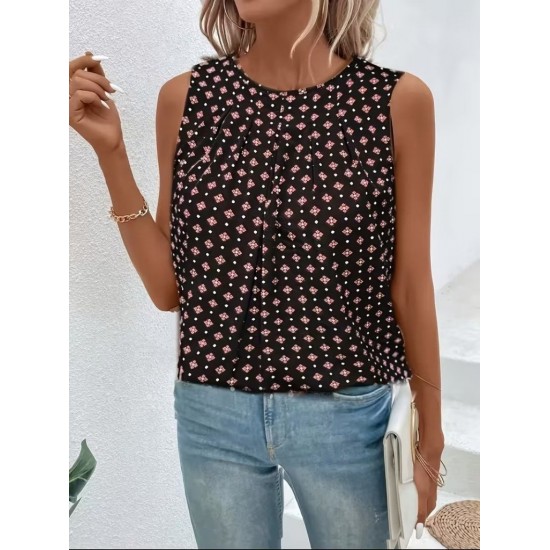 Kadın Askılı Yuvarlak Yakalı Desenli Süprem Bluz, 32175