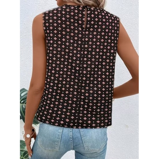 Kadın Askılı Yuvarlak Yakalı Desenli Süprem Bluz, 32175