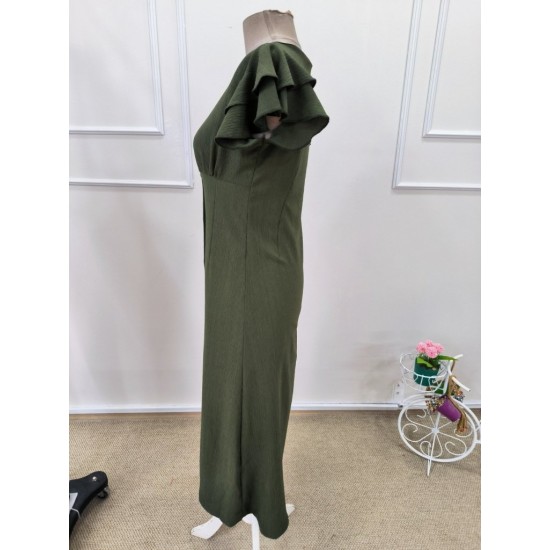 Kadın Kısa Kollu V Yakalı önden Düğmeli Bürümcük Midi Elbise, 32174 Kadın Kısa Kollu V Yakalı önden Düğmeli Bürümcük Midi Elbise, 32174