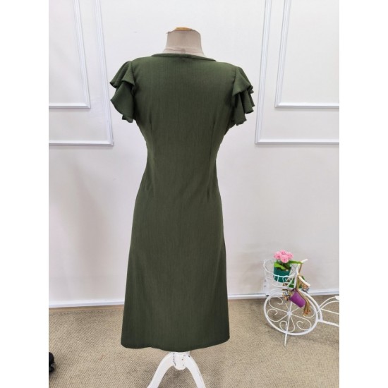 Kadın Kısa Kollu V Yakalı önden Düğmeli Bürümcük Midi Elbise, 32174 Kadın Kısa Kollu V Yakalı önden Düğmeli Bürümcük Midi Elbise, 32174