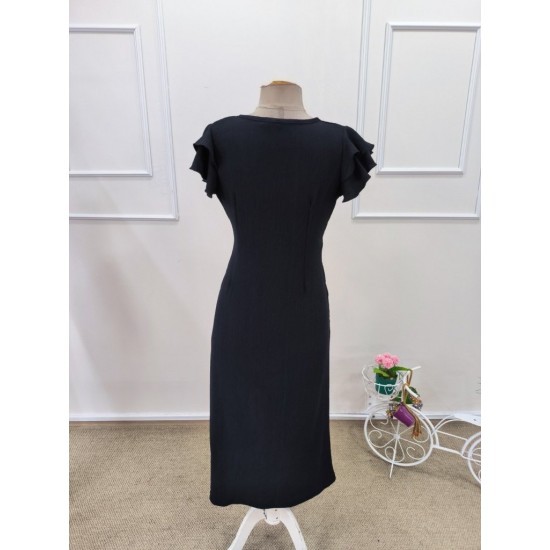 Kadın Kısa Kollu V Yakalı önden Düğmeli Bürümcük Midi Elbise, 32171