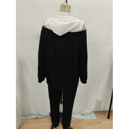 Kadın Uzun Kollu Omuzlardan Açık Kapşonlu Bağcıklı çift Renkli Viskon Iki Iplik Bluz Ve Pantolon Ikili Takım , 32170