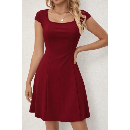 Kadın Kısa Kollu Kare Yakalı Kısa Ithal Krep Elbise, 32181