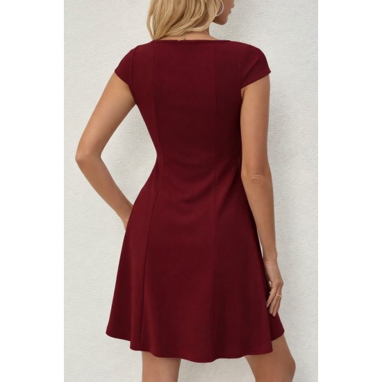 Kadın Kısa Kollu Kare Yakalı Kısa Ithal Krep Elbise, 32181