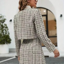 Kadın Uzun Kollu önü Açık Dokuma Ceket Ve Mini Etek Ikili Takım , 28761