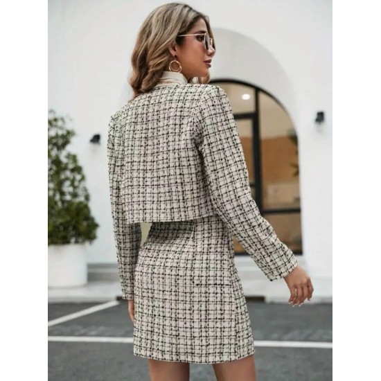 Kadın Uzun Kollu önü Açık Dokuma Ceket Ve Mini Etek Ikili Takım , 28761