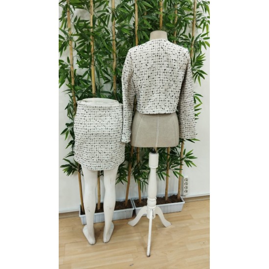 Kadın Uzun Kollu önü Açık Dokuma Ceket Ve Mini Etek Ikili Takım , 28761