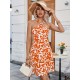 Kadın Boyundan çapraz Askı Damla Detaylı Omuzlardan Açık Desenli Kısa Süprem Elbise , 32188
