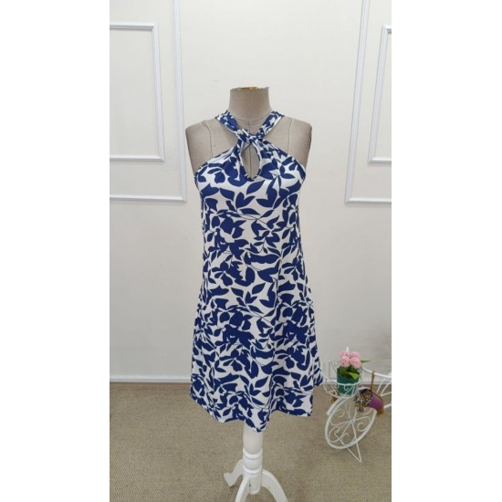 Kadın Boyundan çapraz Askı Damla Detaylı Omuzlardan Açık Desenli Kısa Süprem Elbise , 32185