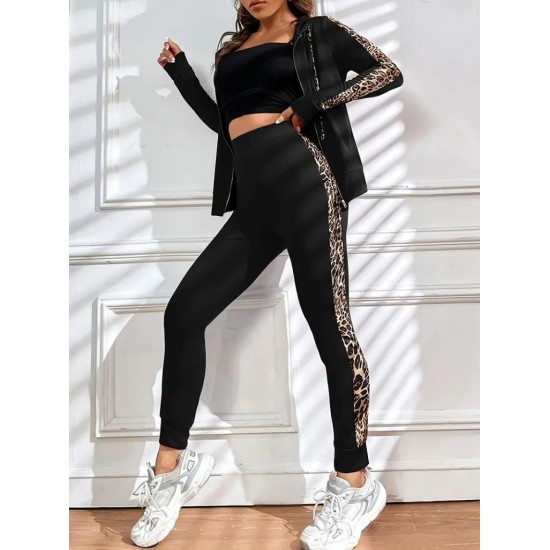 Kadın Uzun Kollu Kapşonlu Fermuarlı Bağcıklı Viskon Iki Iplik Bluz Ve Pantolon Tayt , 32182