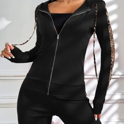 Kadın Uzun Kollu Kapşonlu Fermuarlı Bağcıklı Viskon Iki Iplik Bluz Ve Pantolon Tayt , 32182