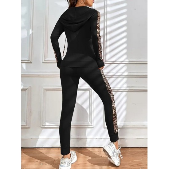 Kadın Uzun Kollu Kapşonlu Fermuarlı Bağcıklı Viskon Iki Iplik Bluz Ve Pantolon Tayt , 32182