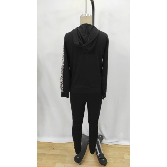 Kadın Uzun Kollu Kapşonlu Fermuarlı Bağcıklı Viskon Iki Iplik Bluz Ve Pantolon Tayt , 32182