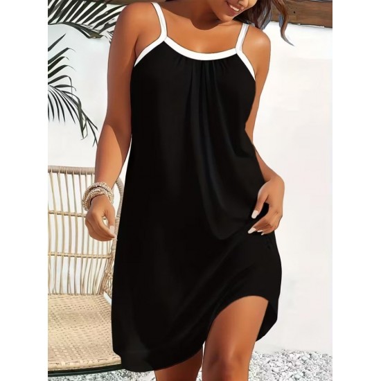 Kadın Ip Askılı Yuvarlak Yakalı Viskon Elbise , 32198