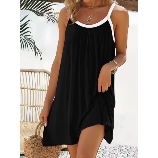 Kadın Ip Askılı Yuvarlak Yakalı Viskon Elbise , 32198