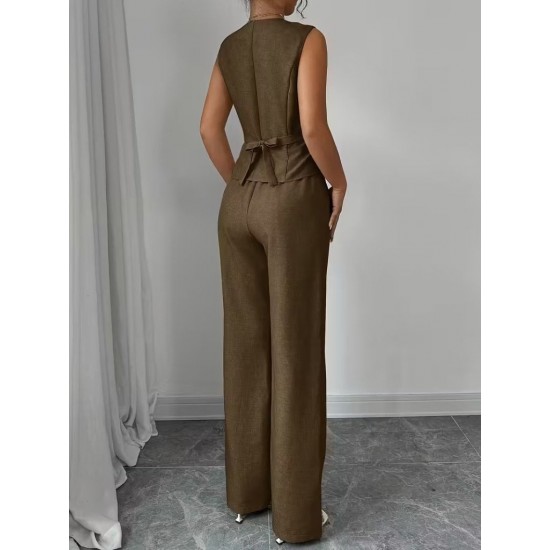 Kadın Askılı önden Düğmeli Bluz Ve Pantolon Keten Ikili Takım, 32196 Kadın Askılı önden Düğmeli Bluz Ve Pantolon Keten Ikili Takım, 32196