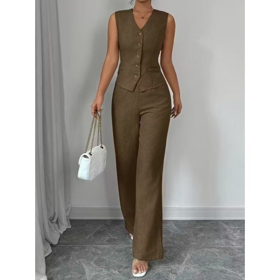 Kadın Askılı önden Düğmeli Bluz Ve Pantolon Keten Ikili Takım, 32196 Kadın Askılı önden Düğmeli Bluz Ve Pantolon Keten Ikili Takım, 32196