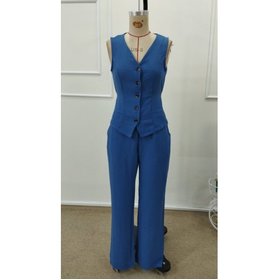 Kadın Askılı önden Düğmeli Bluz Ve Pantolon Keten Ikili Takım, 32195