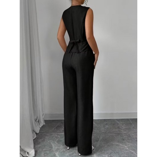 Kadın Askılı önden Düğmeli Bluz Ve Pantolon Keten Ikili Takım, 32193