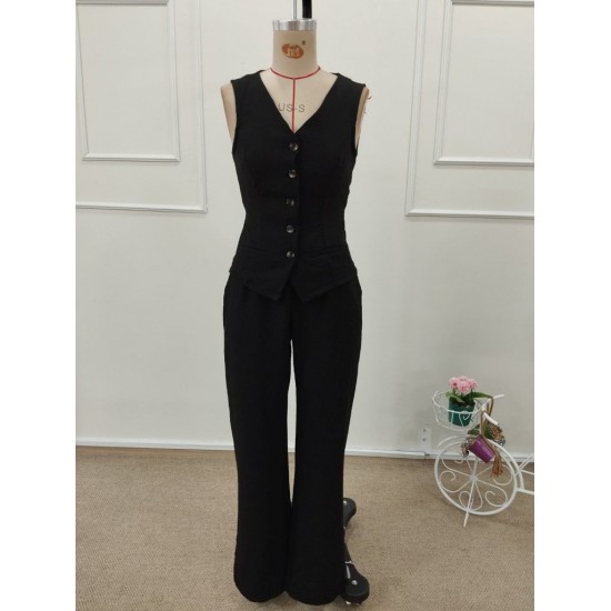 Kadın Askılı önden Düğmeli Bluz Ve Pantolon Keten Ikili Takım, 32193