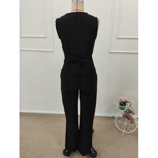 Kadın Askılı önden Düğmeli Bluz Ve Pantolon Keten Ikili Takım, 32193