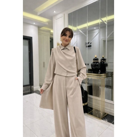 Kadın Uzun Kollu şal Detaylı Bluz Ve Pantolon Ikili Takım , 32192