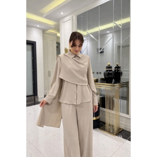 Kadın Uzun Kollu şal Detaylı Bluz Ve Pantolon Ikili Takım , 32192