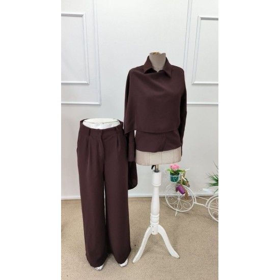 Kadın Uzun Kollu şal Detaylı Bluz Ve Pantolon Ikili Takım , 32191 Kadın Uzun Kollu şal Detaylı Bluz Ve Pantolon Ikili Takım , 32191