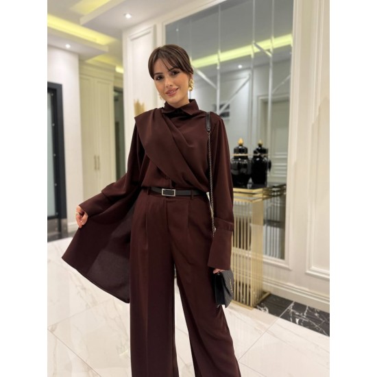 Kadın Uzun Kollu şal Detaylı Bluz Ve Pantolon Ikili Takım , 32191 Kadın Uzun Kollu şal Detaylı Bluz Ve Pantolon Ikili Takım , 32191