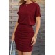 Kadın Kısa Kollu Bisiklet Yaka Cep Detaylı Kısa Viskon Elbise , 32202