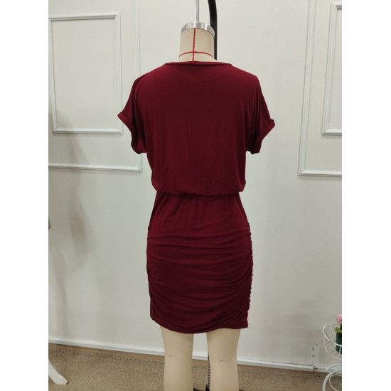 Kadın Kısa Kollu Bisiklet Yaka Cep Detaylı Kısa Viskon Elbise , 32202