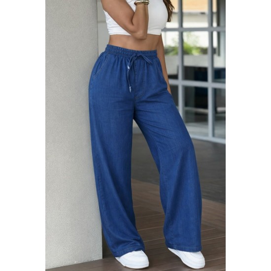 Kadın Yüksek Bel Lastikli Bağcıklı Kot Pantolon , 32199