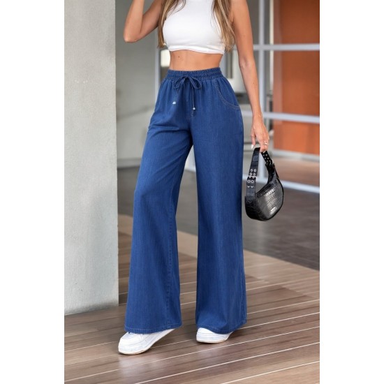 Kadın Yüksek Bel Lastikli Bağcıklı Kot Pantolon , 32199