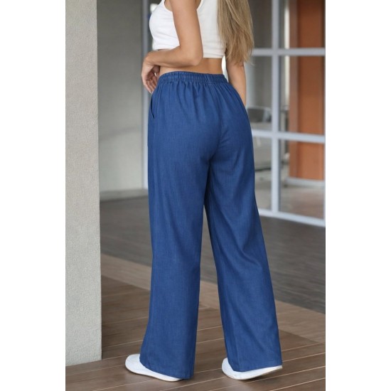 Kadın Yüksek Bel Lastikli Bağcıklı Kot Pantolon , 32199