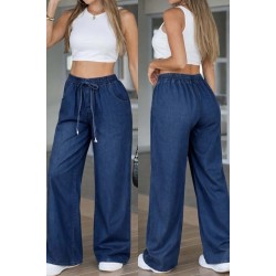 Kadın Yüksek Bel Lastikli Bağcıklı Kot Pantolon , 32199 Kadın Yüksek Bel Lastikli Bağcıklı Kot Pantolon , 32199