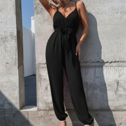 Kadın Ip Askılı Kruvaze Yakalı Belden Kuşaklı Uzun Sandy Tulum, 32207