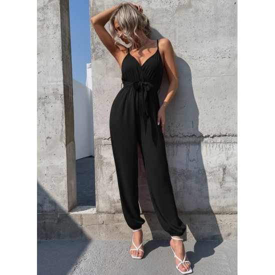 Kadın Ip Askılı Kruvaze Yakalı Belden Kuşaklı Uzun Sandy Tulum, 32207