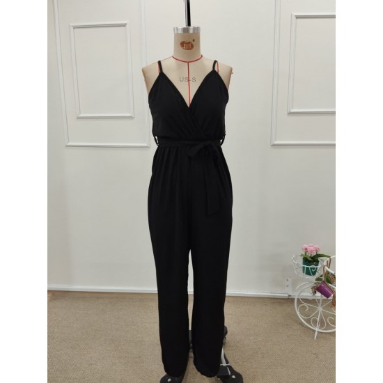 Kadın Ip Askılı Kruvaze Yakalı Belden Kuşaklı Uzun Sandy Tulum, 32207