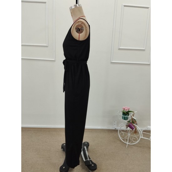 Kadın Ip Askılı Kruvaze Yakalı Belden Kuşaklı Uzun Sandy Tulum, 32207