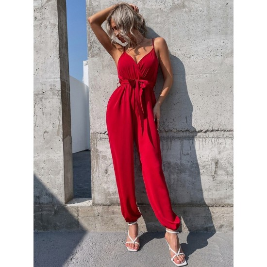 Kadın Ip Askılı Kruvaze Yakalı Belden Kuşaklı Uzun Sandy Tulum, 32206