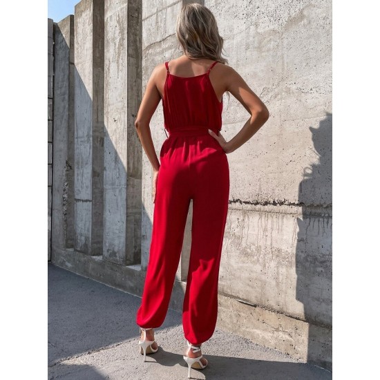 Kadın Ip Askılı Kruvaze Yakalı Belden Kuşaklı Uzun Sandy Tulum, 32206