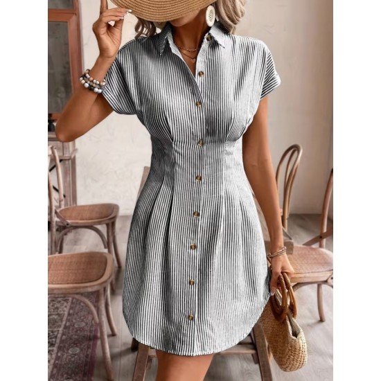 Kadın Kısa Kollu Yakalı önden Düğmeli Kısa Trikoton Elbşse, 32210