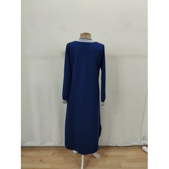 Kadın Uzun Kollu V Yakalı Yanlardan Yırtmaçlı Uzun Viskon Iki Iplik Elbise , 32215