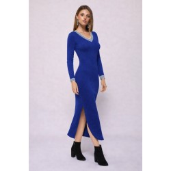 Kadın Uzun Kollu V Yakalı Yanlardan Yırtmaçlı Uzun Viskon Iki Iplik Elbise , 32215 Kadın Uzun Kollu V Yakalı Yanlardan Yırtmaçlı Uzun Viskon Iki Iplik Elbise , 32215