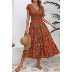 Kadın Kısa Kollu V Yakalı Beli Lastikli Uzun Süprem Elbise , 32213 Kadın Kısa Kollu V Yakalı Beli Lastikli Uzun Süprem Elbise , 32213